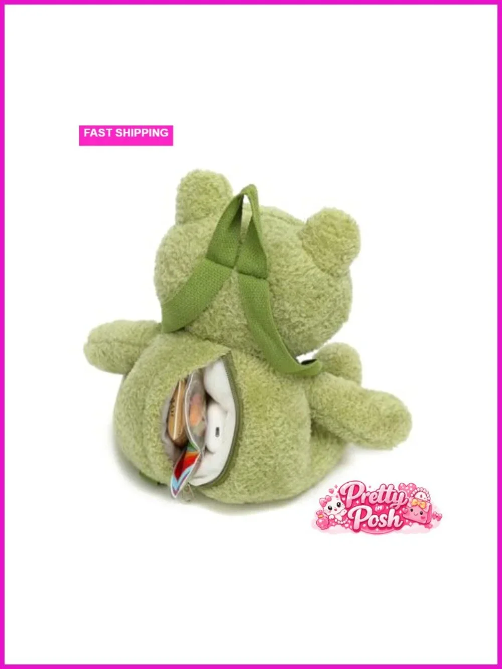 Cute Frog Stuffed Animal Plush Backpack Kawaii Fluffy Bag with Adjustable Strap